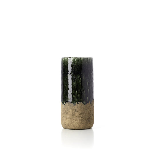 Green Ceramic Cylinder Vase – Modern Moss Glaze, Medium
