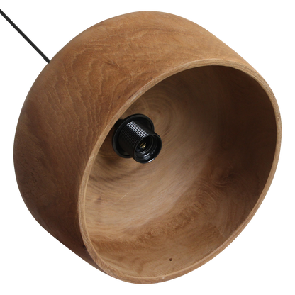 Teak Pendant Lighting Dome - Natural Wood Hanging Lamp