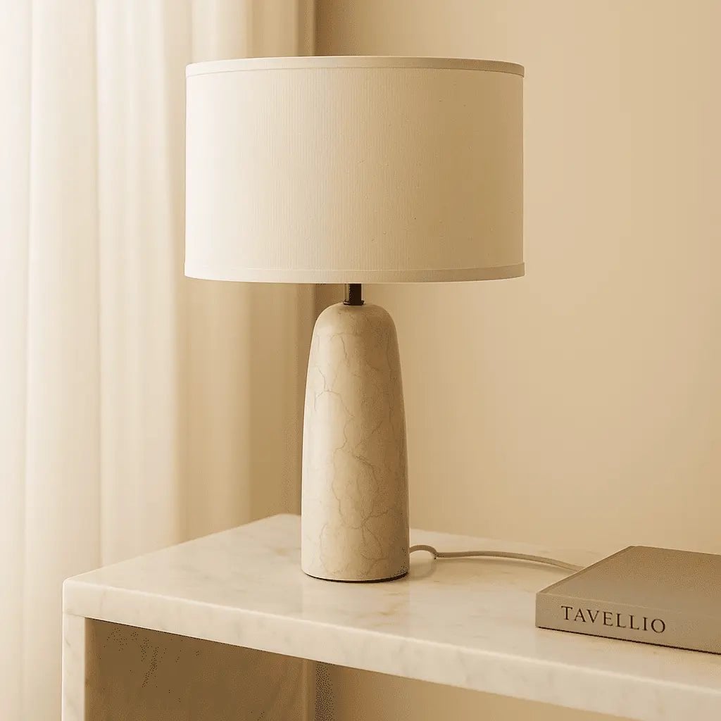 Marble Table Lamp with Cotton Shade – Elegant Design