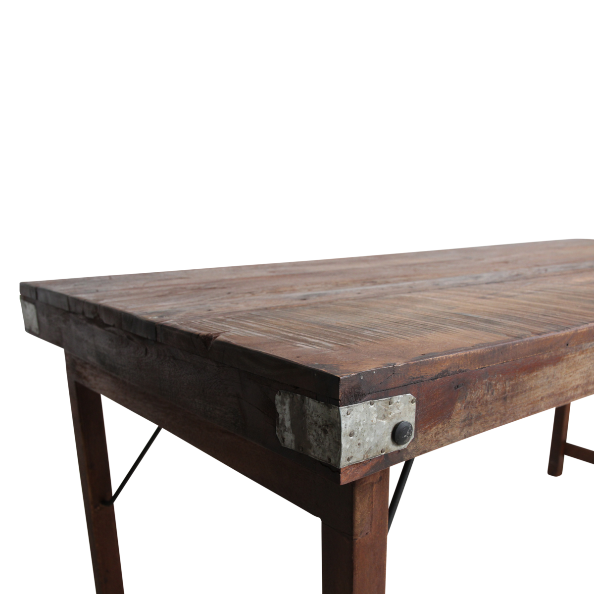 Foldable Brown Dining Table – Recycled Hardwood & Iron Legs