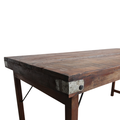 Foldable Brown Dining Table – Recycled Hardwood & Iron Legs