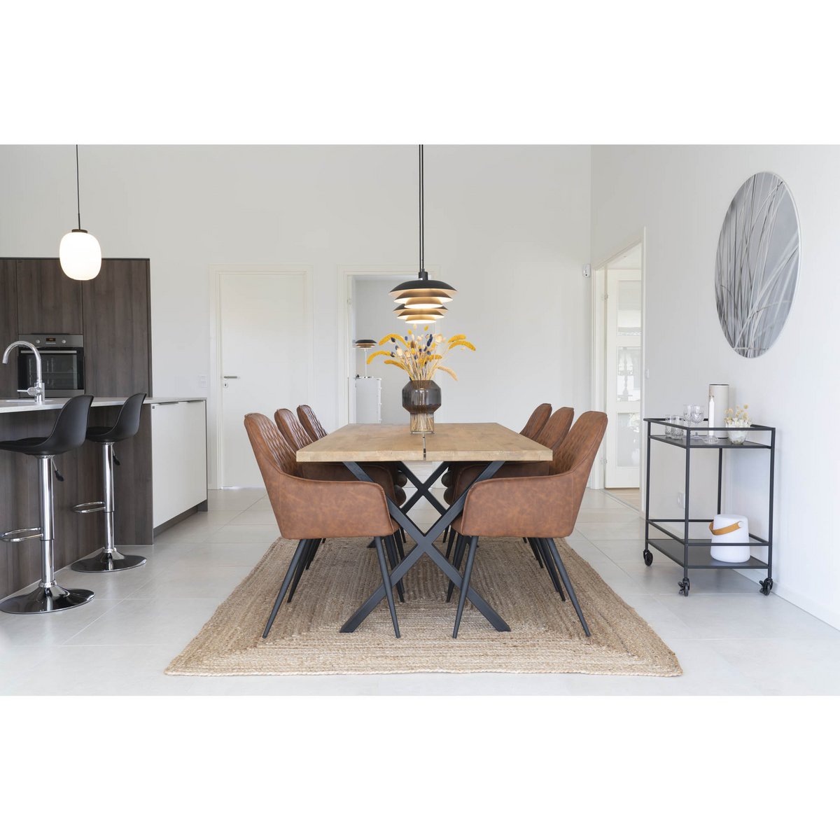 PU Leather Dining Chairs - Brown Steel Frame, Set of 2