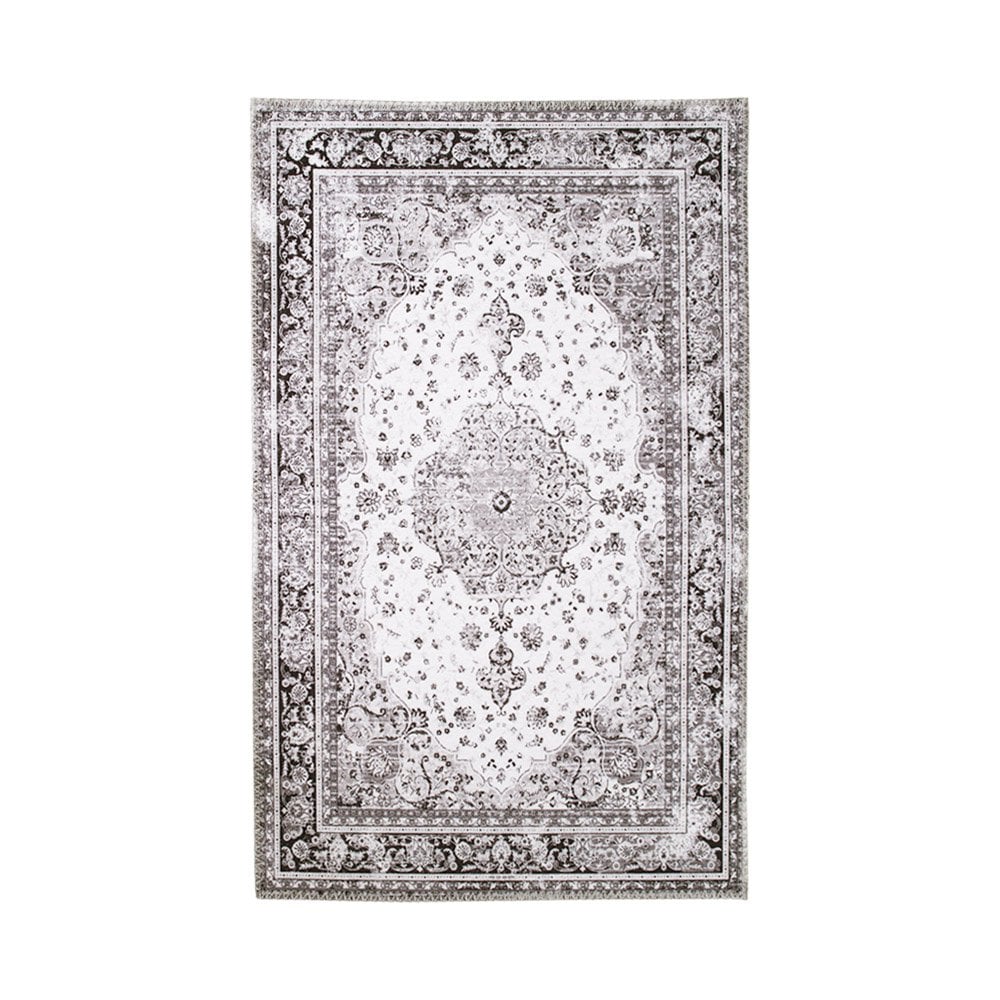 Chenille Area Rug - Black and White Havana Pattern, 160x230 cm