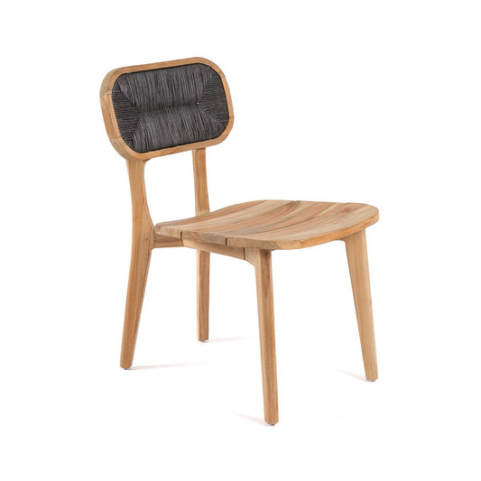 Teak Outdoor Dining Chair - Black Rope Back, Upcycled Wood