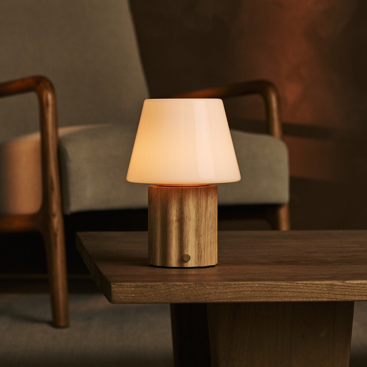 Javi Light Brown Rechargeable Table Lamp | Versatile, Wood & Up to 100 Hours of Light