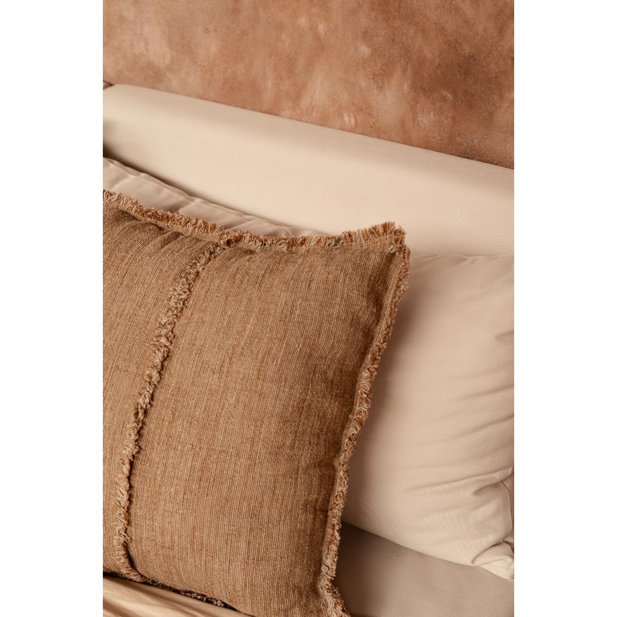 Le Housse d'Ornement Frangé du Sahara - Marron Naturel - 50x50