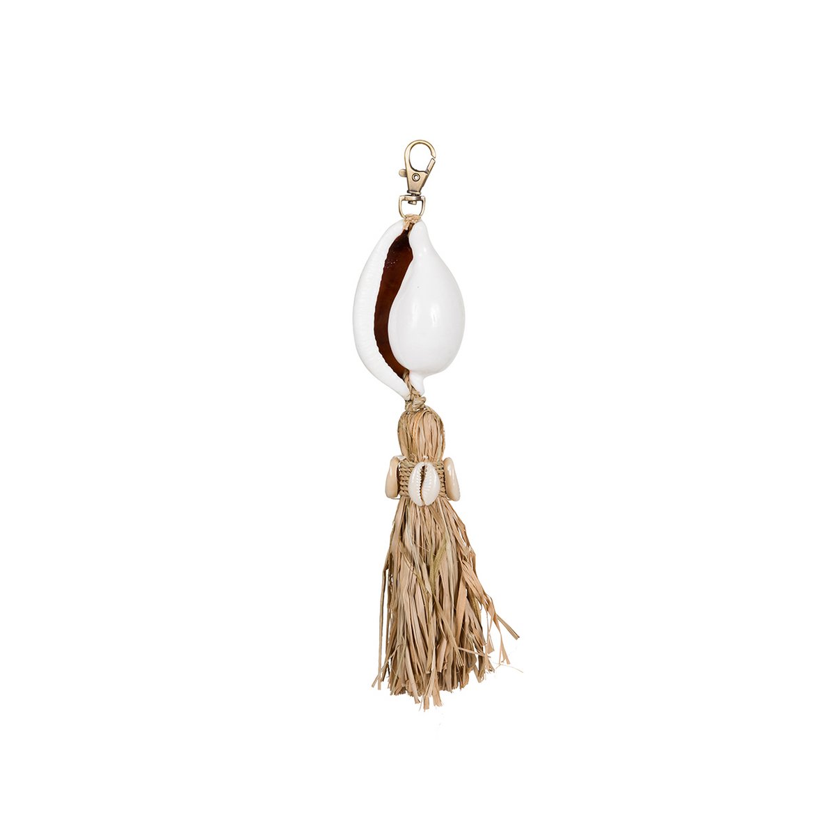Natural Seashell and Raffia Keychain - Coastal Beach Style, White