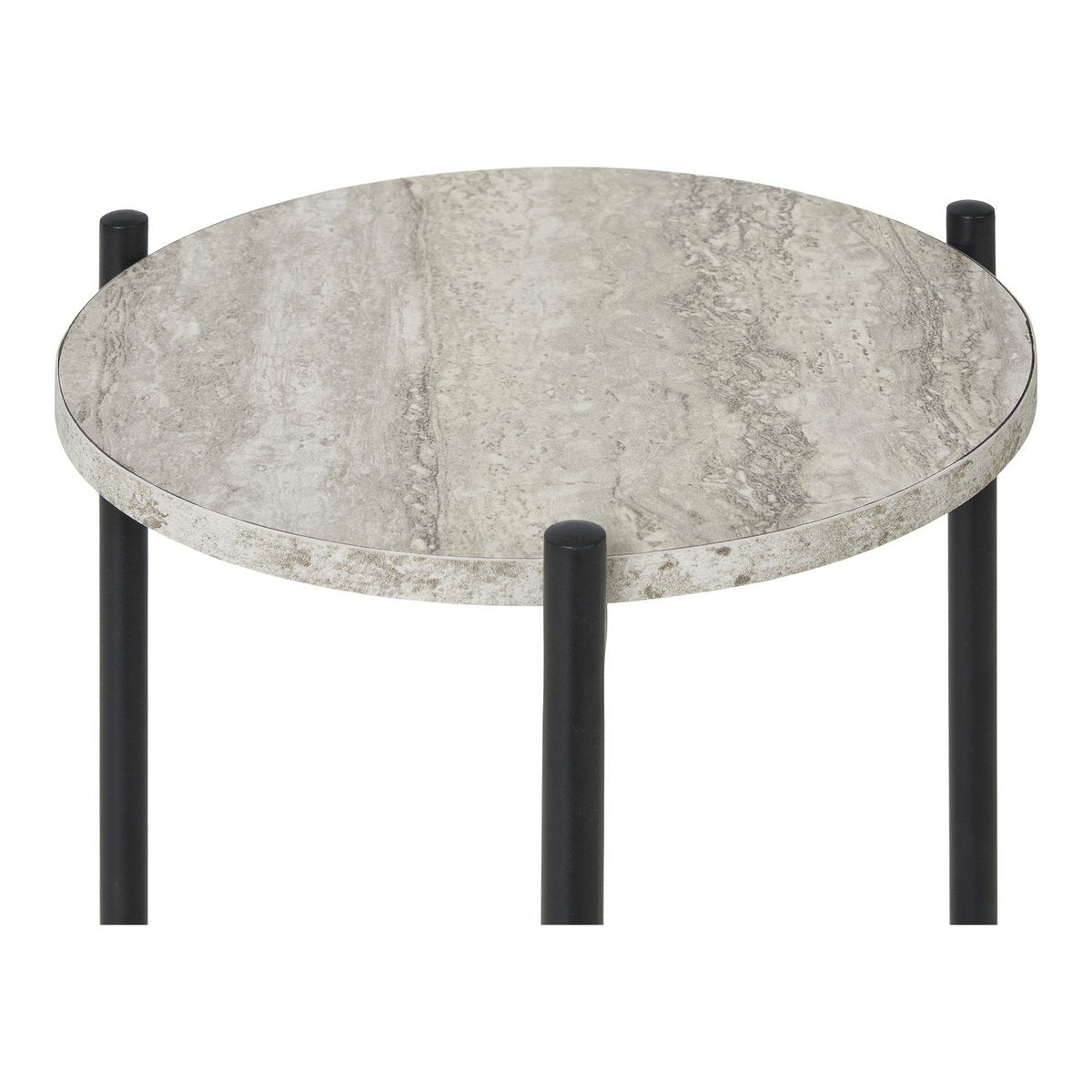 Steel Side Table - Black & Beige Travertine-Look Accent Table, 27x46cm