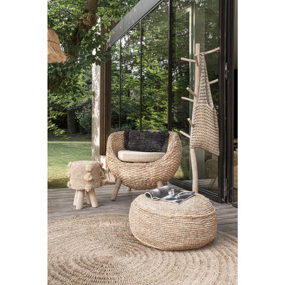 Raffia Pouffe - Natural Woven Ottoman, Round Accent Seating