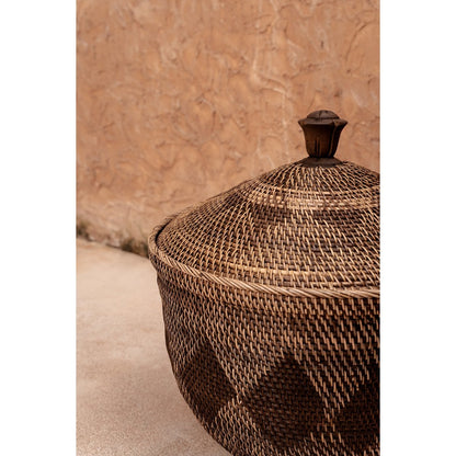 Rattan Storage Basket - Natural Brown Crown Lid Design