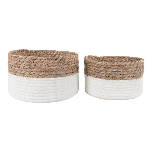 Καλάθια Αποθήκευσης Reed & Cotton - Λευκό/Φυσικό Boho Σετ, 25cm