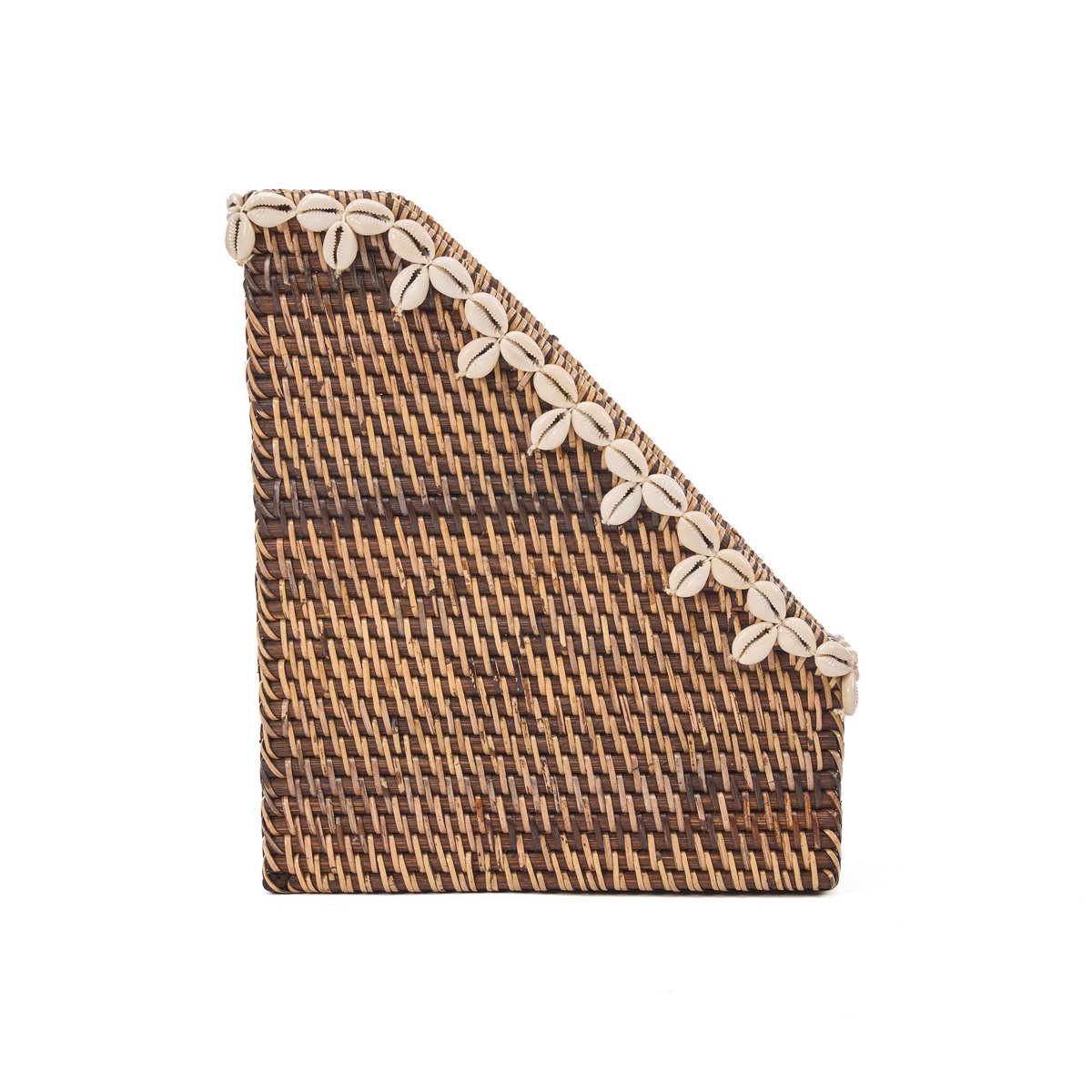 Rattan Desktop Organizer - Natural Brown Shell Edge Design