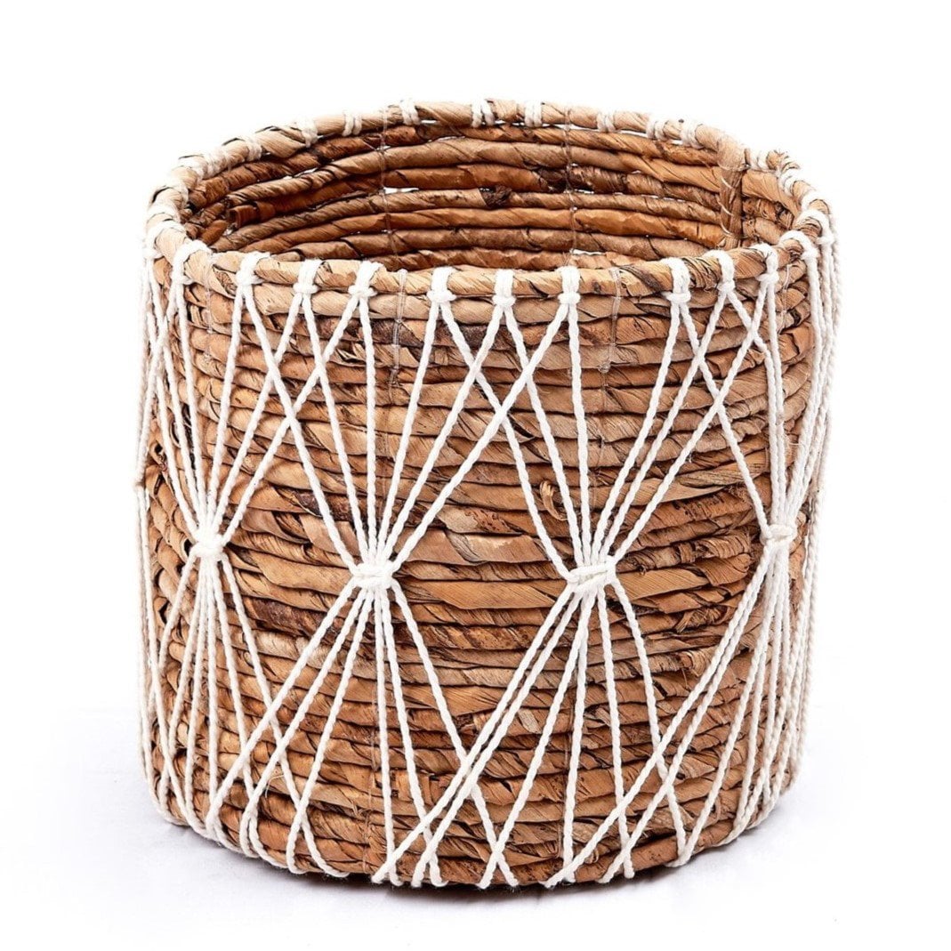 Banana Fibre Plant Basket – Handwoven Storage Basket with Macramé Detail