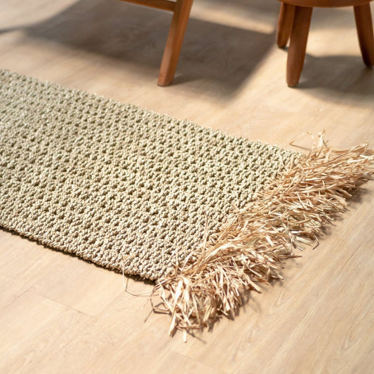 Ψάθα Χαλί με Κρόσσια – 120x60 cm Υφαντό Boho Χαλί