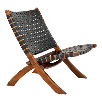 Teak and Leather Folding Chair - Black Accent, 66x74x73 cm