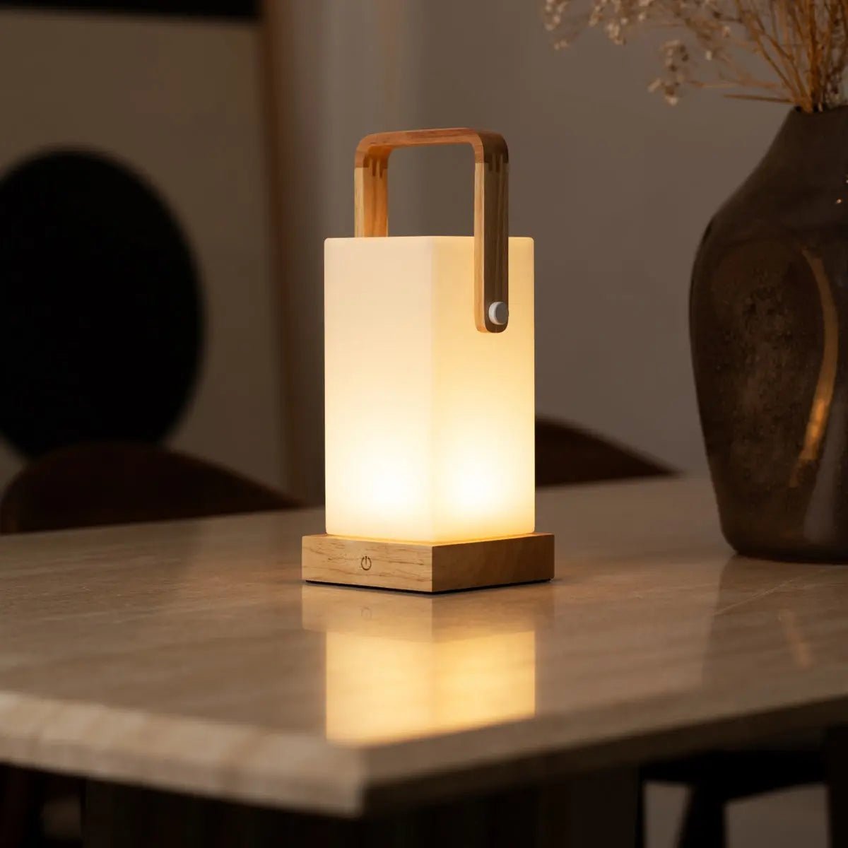 Wooden Table Lamp – Light Brown, Cordless & Rechargeable