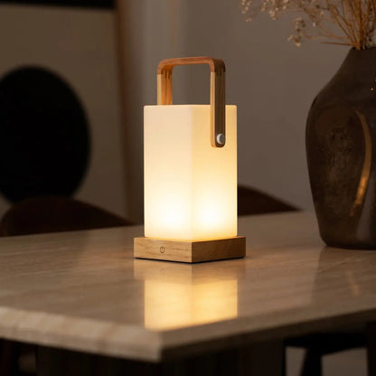 Wooden Table Lamp – Light Brown, Cordless & Rechargeable