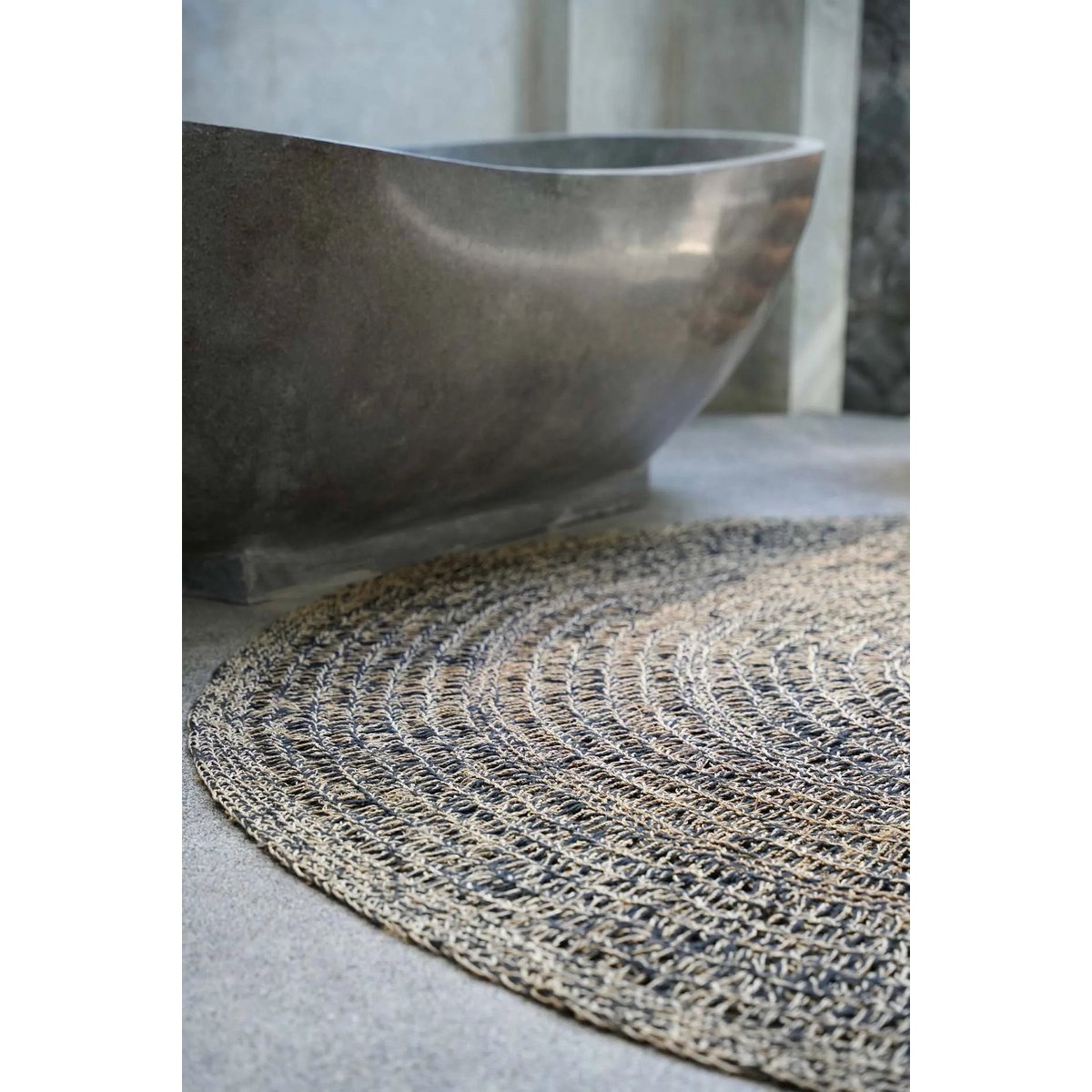 Seagrass Area Rug - Natural Black Round Carpet, 100cm