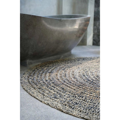 Seagrass Area Rug - Natural Black Round Carpet, 100cm