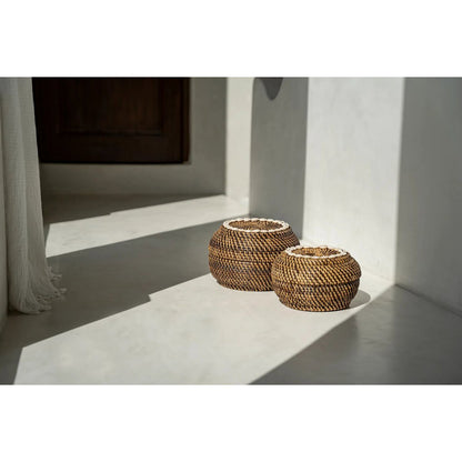 Medium Rattan Basket with Cowrie Shells for Storage