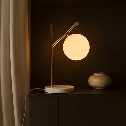 Marble Table Lamp with Frosted Glass – Modern Bedside Lamp