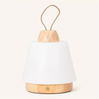 Rechargeable Table Lamp - Brown Wood & Leather, Dimmable