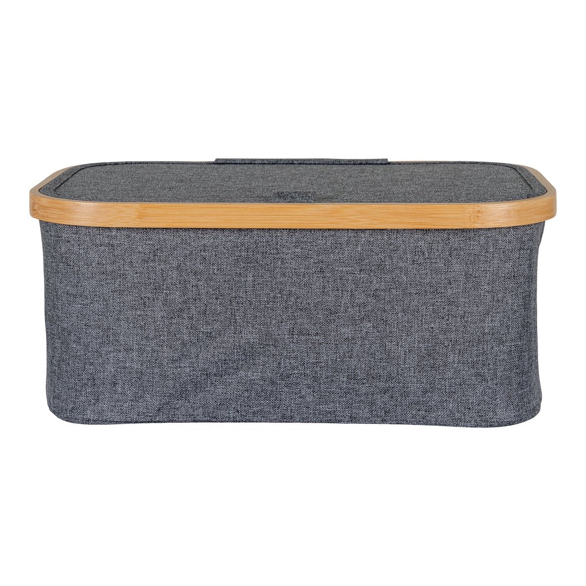 Bamboo Storage Basket with Lid - Dark Grey Polyester, 38x26x16 cm