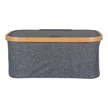 Bamboo Storage Basket with Lid - Dark Grey Polyester, 38x26x16 cm