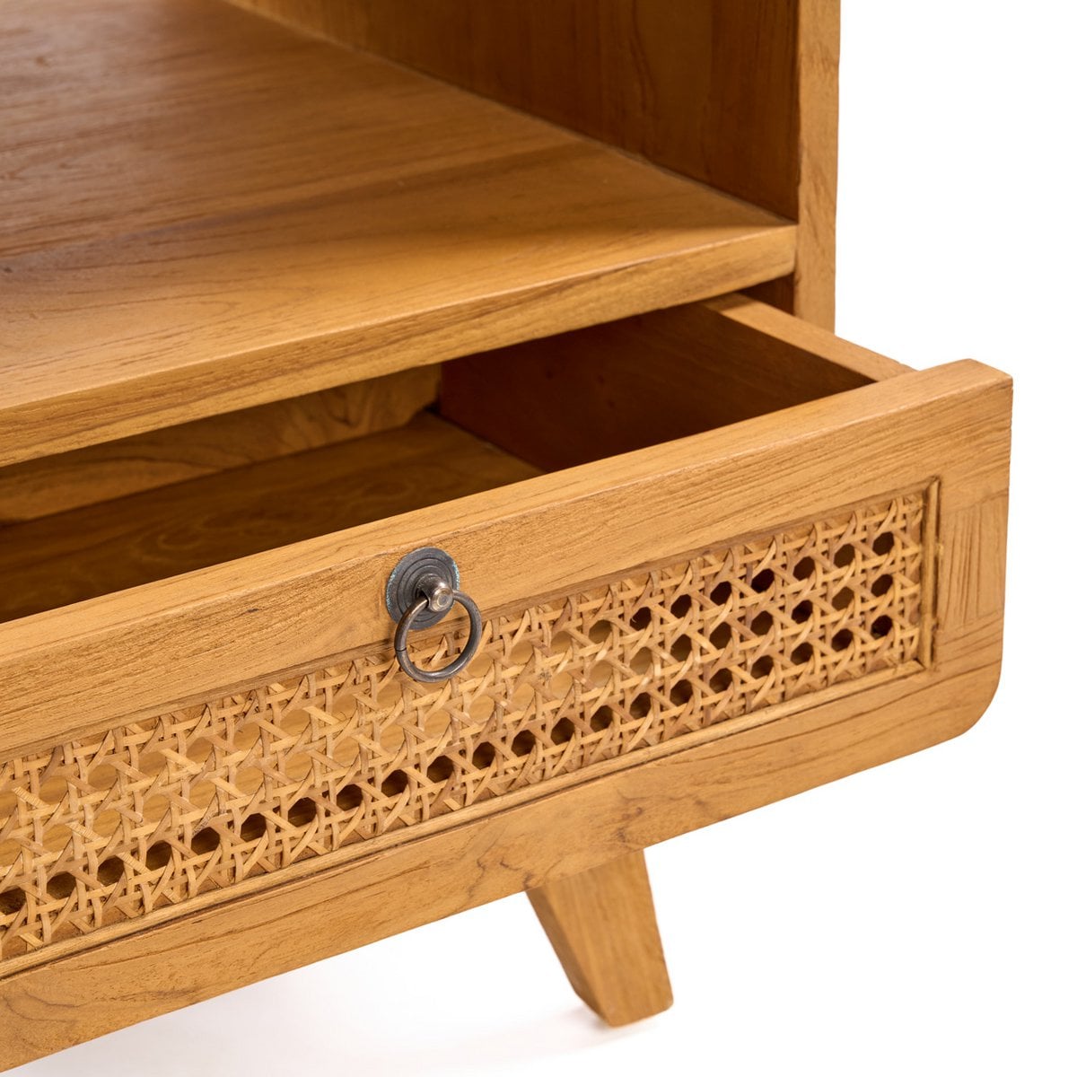 Rattan Nightstand - Teak Bedside Table - Natural Finish