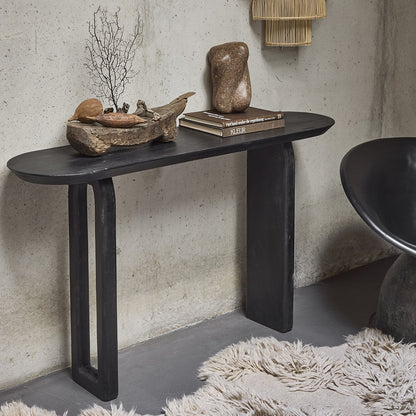 Mango Wood Console Table - Black Bullnose Design