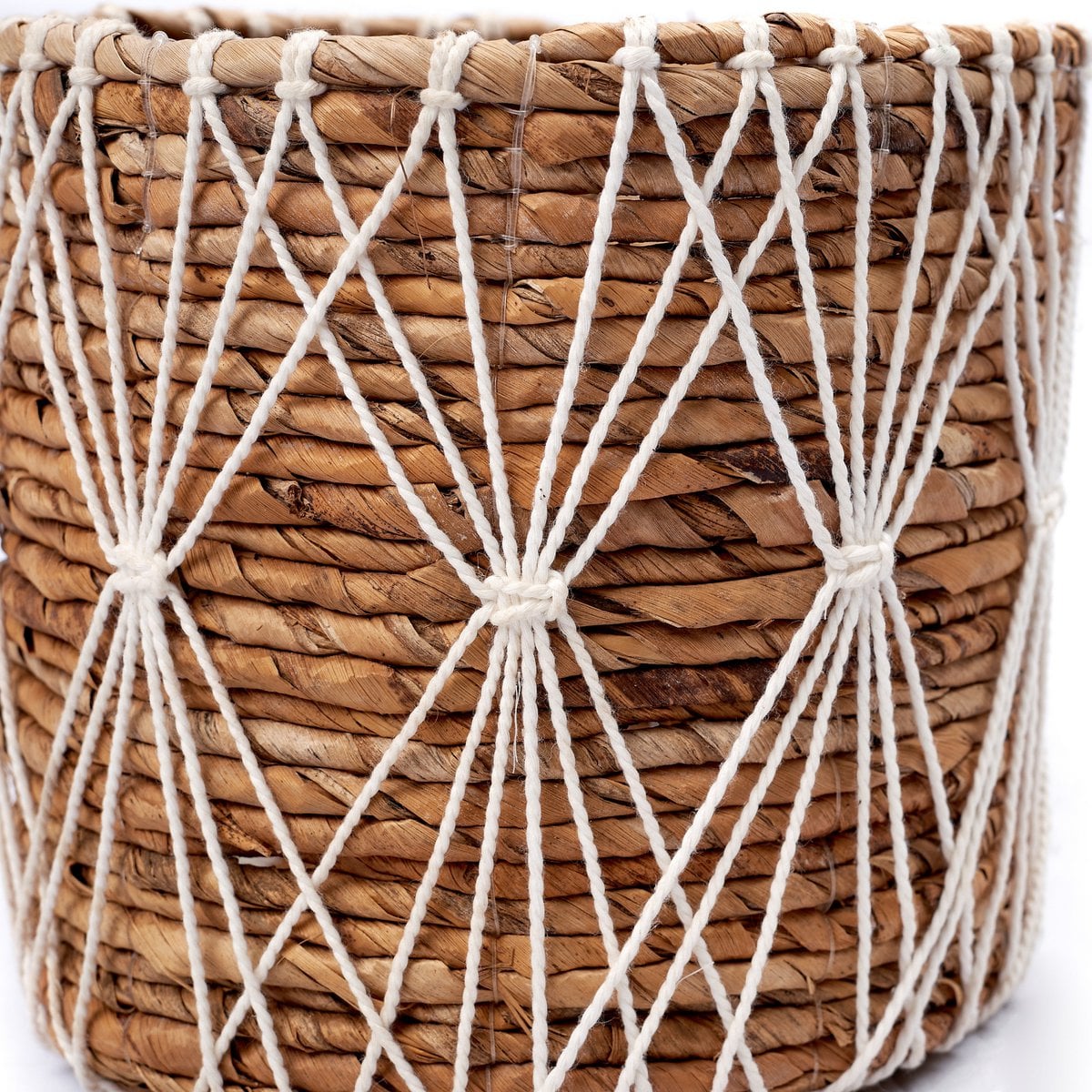 Banana Fibre Plant Basket – Handwoven Storage Basket with Macramé Detail