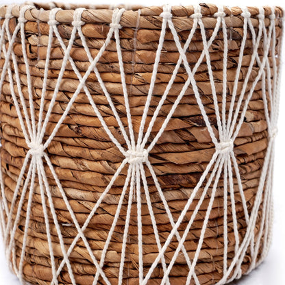 Banana Fibre Plant Basket – Handwoven Storage Basket with Macramé Detail