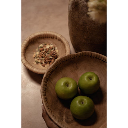 Teak Wood Bowl - Natural Raffia Decorative Bowl - Large