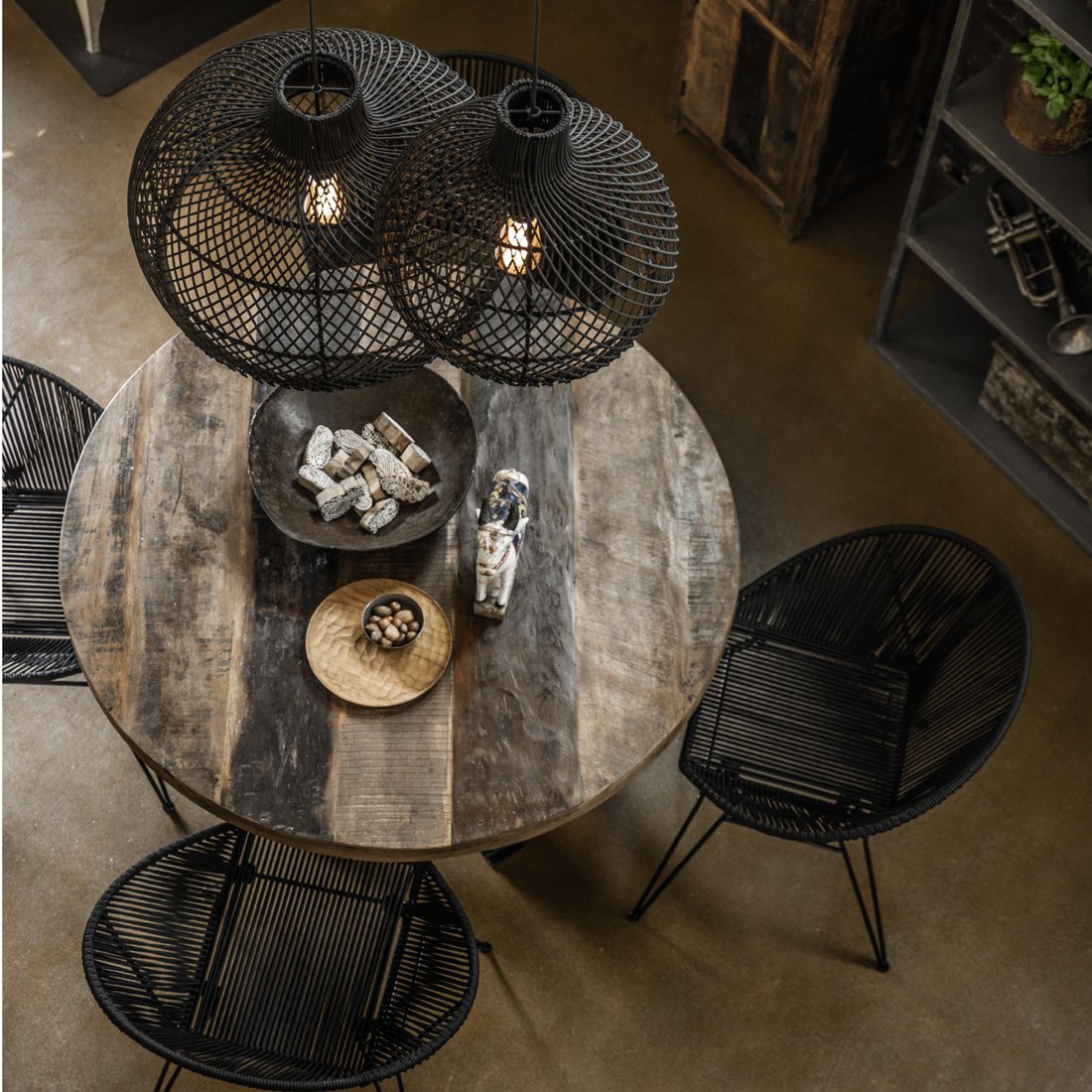 Rattan Pendant Light - Black Maze Hanging Lamp, Small