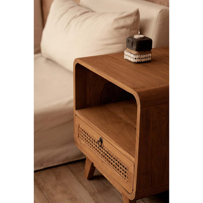 Rattan Nightstand - Teak Bedside Table - Natural Finish