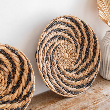Water Hyacinth Wall Basket Bowl - Round Boho Decor, 30-40 cm