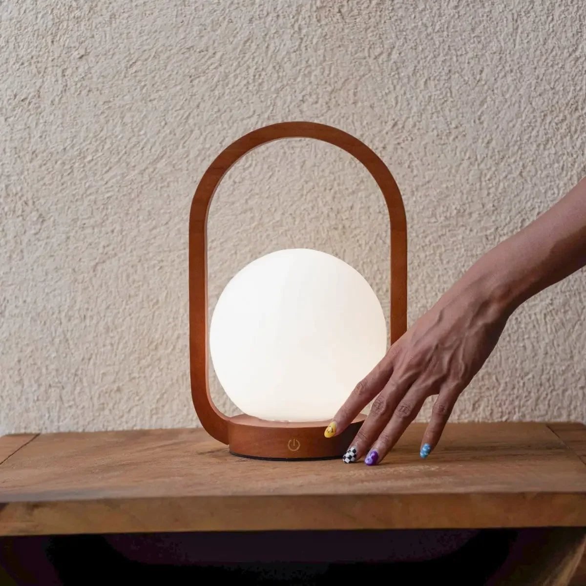 Wooden Cordless Table Lamp – Chestnut Brown, Rechargeable & Dimmable