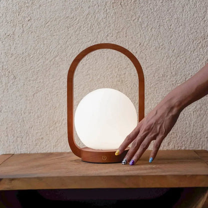 Wooden Cordless Table Lamp – Chestnut Brown, Rechargeable & Dimmable