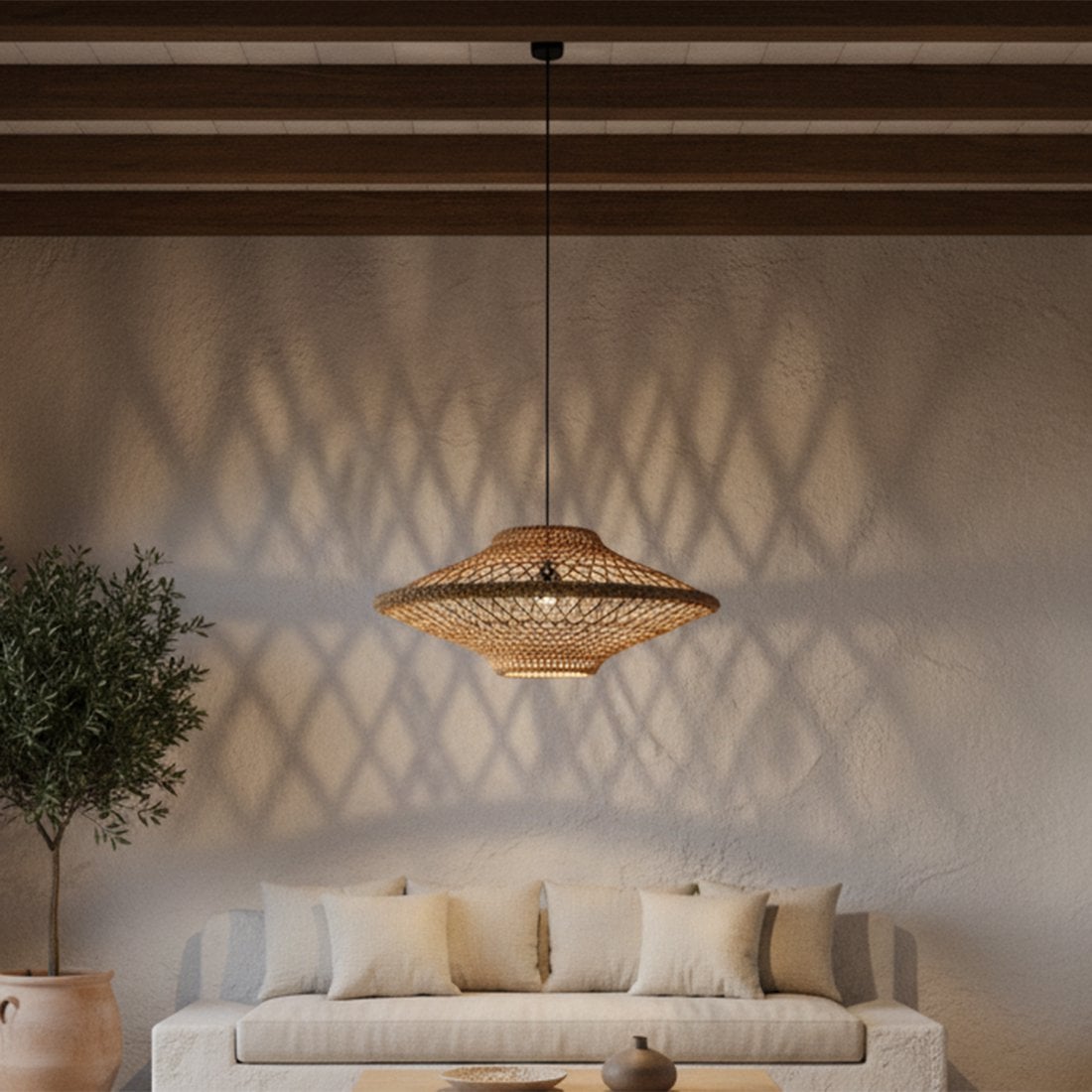 Rope Pendant Light - Natural Corda Hanging Lamp, Medium