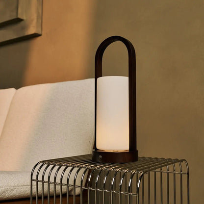Scandinavian Wooden Table Lamp – Cordless Dimmable LED, Dark Brown