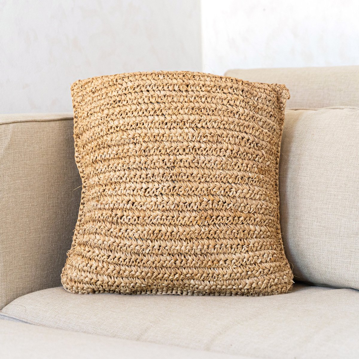 Raffia Cushion - Boho Pillow - Natural Home Decor