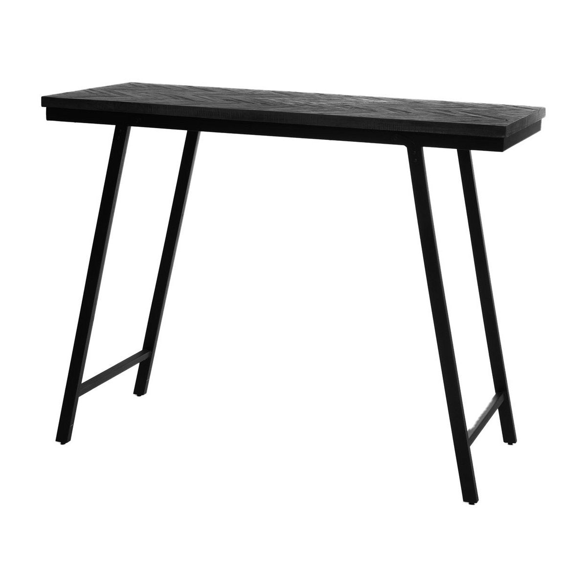 Teak Herringbone Console Table – Black Iron High Table, 140cm