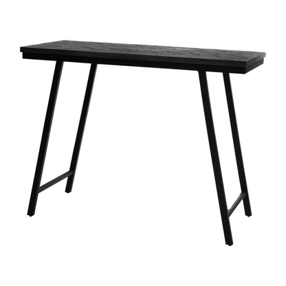 Teak Herringbone Console Table – Black Iron High Table, 140cm
