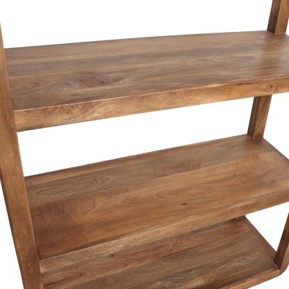 Mango Wood Bookcase - 5-Shelf Bullnose Rack for Home Storage