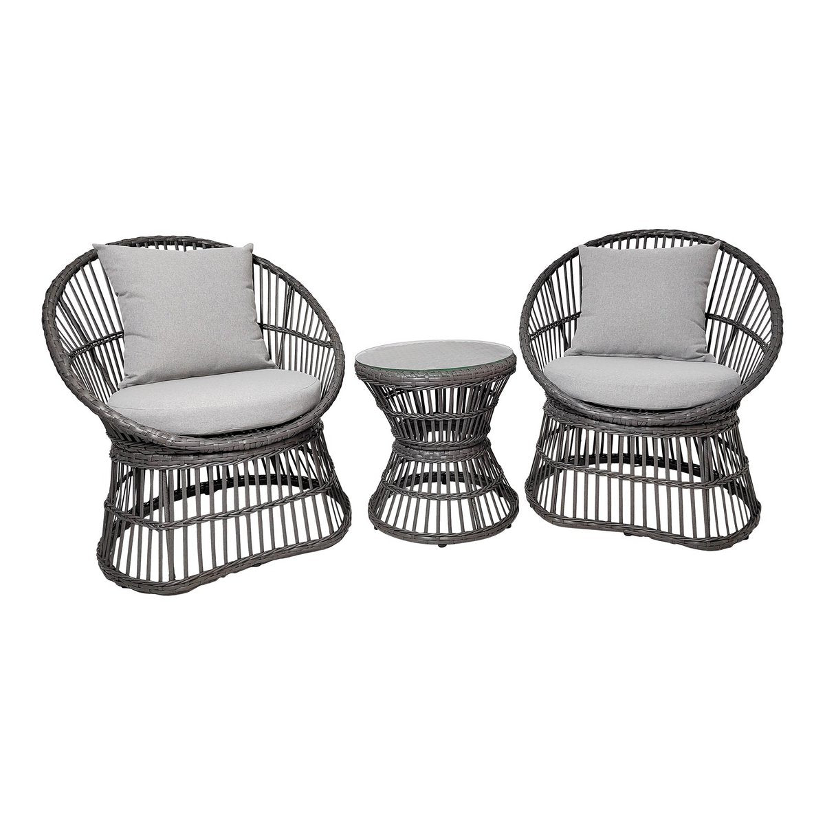Rattan Lounge Set with Cushions - Grey Outdoor Garden Seating