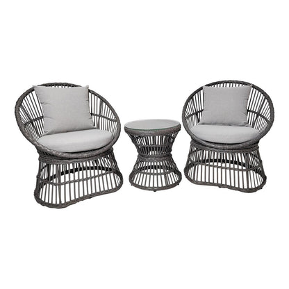 Rattan Lounge Set with Cushions - Grey Outdoor Garden Seating