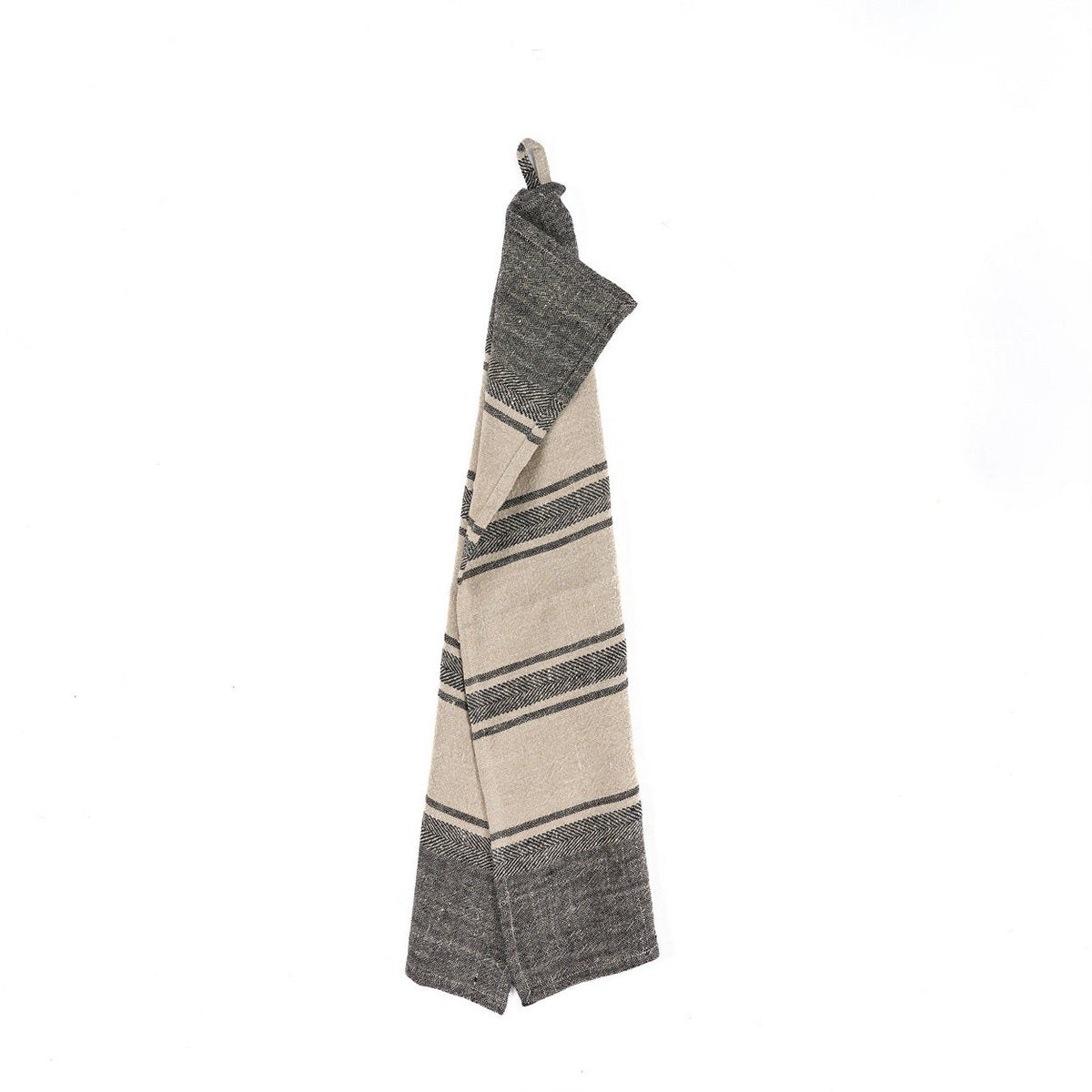 Linen Kitchen Towel - Natural Black Boho Stripe, 50x70