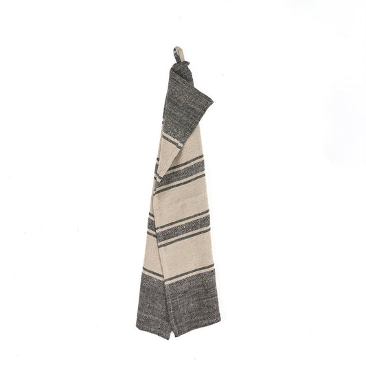 Λινή Πετσέτα Κουζίνας - Natural Black Boho Stripe, 50x70