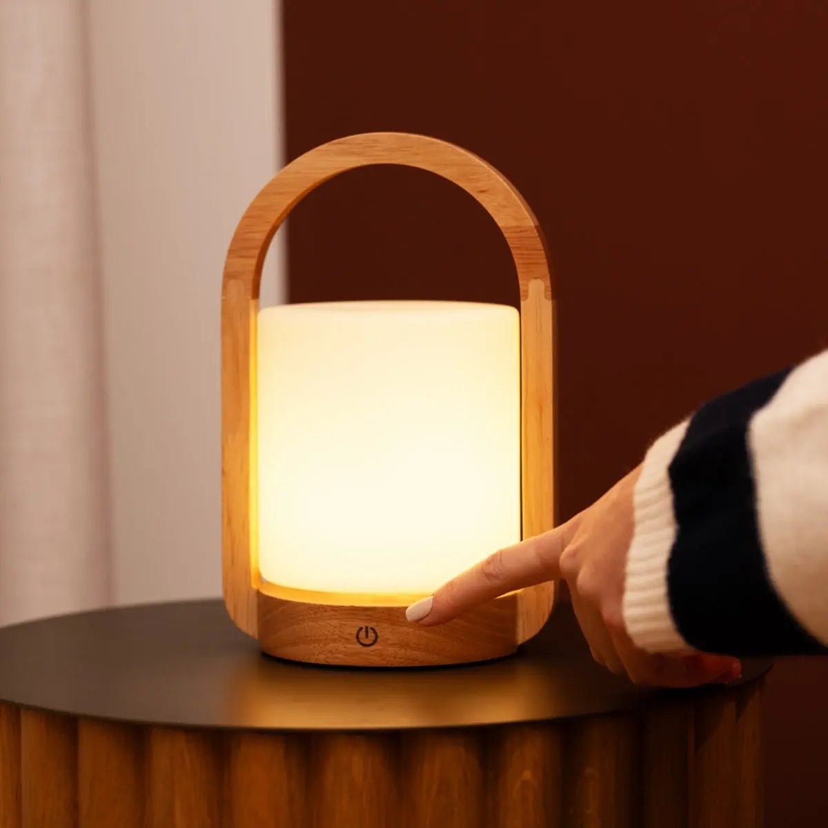 George Light Brown Wooden Rechargeable Lamp | Modern, Versatile & 3 Light Modes