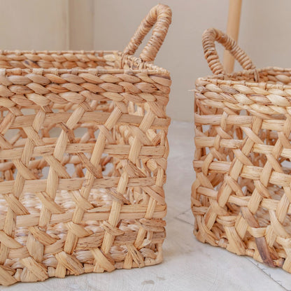 Water Hyacinth Shelf Basket – Hand Woven Rectangular Storage, 2 Sizes